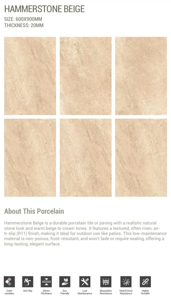 HAMMERSTONE BEIGE SIZE: 600X900MM THICKNESS: 20MM - Image 2